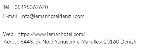 Leman Hotel telefon numaralar, faks, e-mail, posta adresi ve iletiim bilgileri